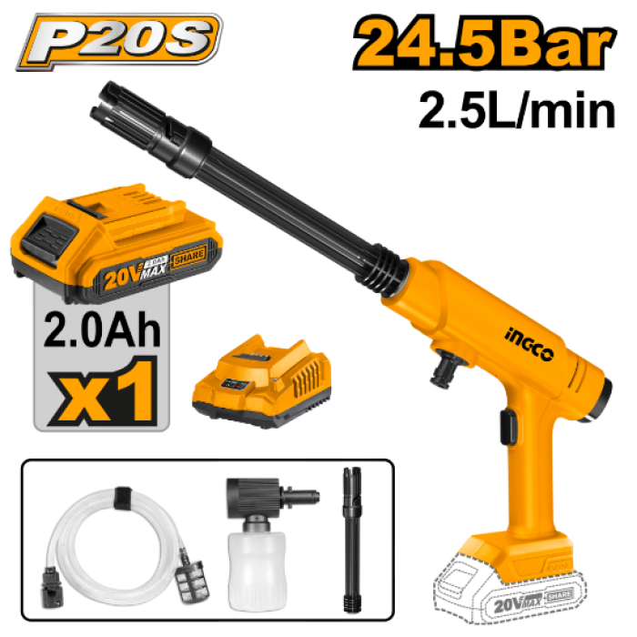 Lithium-Lon Pressure Washer 20V 24.5 Bar   
